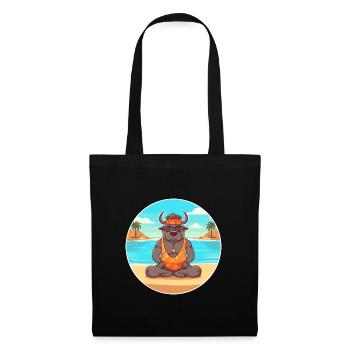 Bison Cartoon Yoga plage Illustration d’été - Sac en tissu - noir - Devant