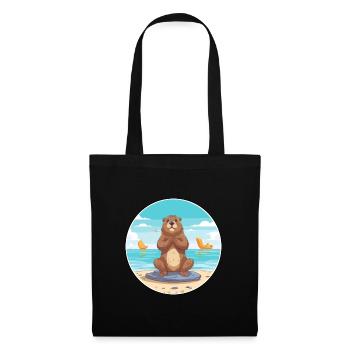 Biber-Karikatur Yoga Strand Sommer Illustration - Stoffbeutel - Schwarz - Vorne