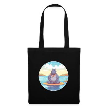 Hippo Cartoon Yoga Beach Summer Illustration - Tote Bag - black - Front