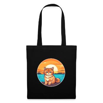 Katze lustige Karikatur Kawaii Strand Illustration - Stoffbeutel - Schwarz - Vorne