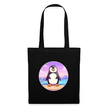 Pinguin-Cartoon-Yoga-Strand-Sommer-Illustration - Stoffbeutel - Schwarz - Vorne