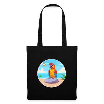 Papagei-Cartoon-Yoga-Strand-Sommer-Illustration - Stoffbeutel - Schwarz - Vorne