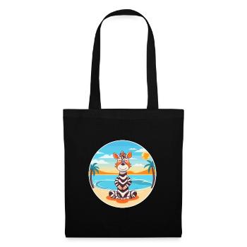 Zebra Cartoon Yoga Beach Summer Illustration - Tote Bag - black - Front