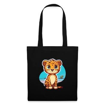 Leopard Lustige Karikatur Kawaii Strand Illustration - Stoffbeutel - Schwarz - Vorne