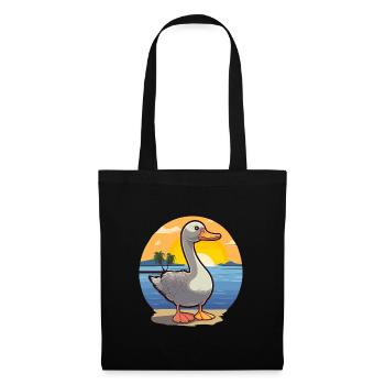 Goose Funny Cartoon Kawaii Beach Illustration - Tote Bag - black - Front