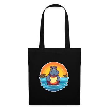 Hippo Funny Cartoon Kawaii Beach Illustration - Tote Bag - black - Front