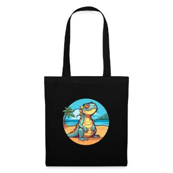 Iguana Funny Cartoon Kawaii Beach Illustration - Tote Bag - black - Front