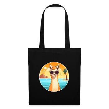 Llama Funny Cartoon Kawaii Beach Illustration - Tote Bag - black - Front
