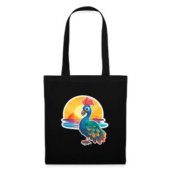 Peacock Funny Cartoon Kawaii Beach Illustration - Tote Bag - black - Front