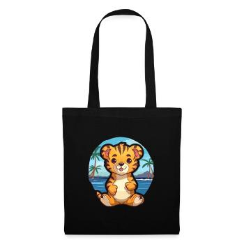 Tiger Lustige Karikatur Kawaii Strand Illustration - Stoffbeutel - Schwarz - Vorne
