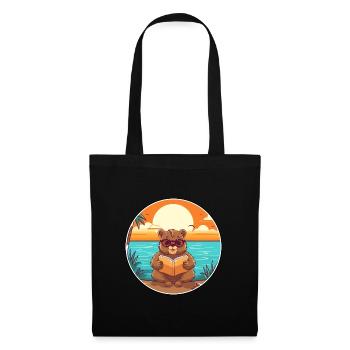 Castor Mignon Drôle Dessin Animé Kawaii Livre Plage - Sac en tissu - noir - Devant