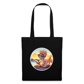 Drache Niedlicher lustiger Cartoon Kawaii Buchstrand - Stoffbeutel - Schwarz - Vorne