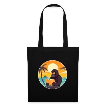 Gorilla Cute Funny Cartoon Kawaii Book Beach - Tote Bag - black - Front