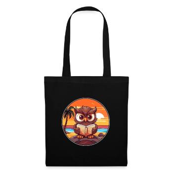 Eulen-niedlicher lustiger Cartoon Kawaii-Buch-Strand - Stoffbeutel - Schwarz - Vorne