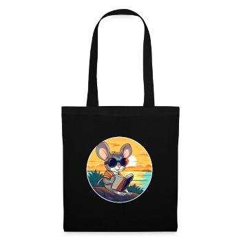 Maus niedlicher lustiger Cartoon Kawaii Buchstrand - Stoffbeutel - Schwarz - Vorne