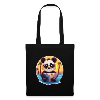 Panda Mignon Drôle Dessin Animé Kawaii Livre Plage - Sac en tissu - noir - Devant