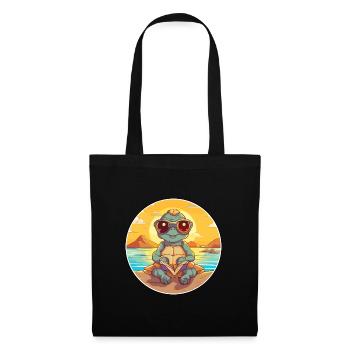 Turtle Cute Funny Cartoon Kawaii Book Beach - Tote Bag - black - Front