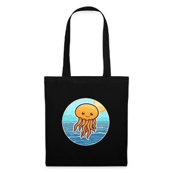 Méduse aquarelle dessin animé Kawaii Clipart Animal - Sac en tissu - noir - Devant