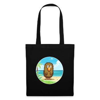 Kiwi Aquarell Cartoon Kawaii Clipart Tier - Stoffbeutel - Schwarz - Vorne