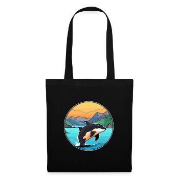 Orca Aquarell Cartoon Kawaii Clipart Tier - Stoffbeutel - Schwarz - Vorne