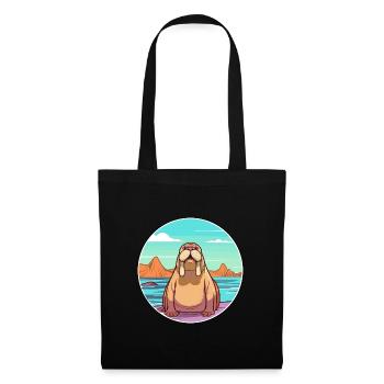 Walrus Watercolor Cartoon Kawaii Clipart Animal - Tote Bag - black - Front