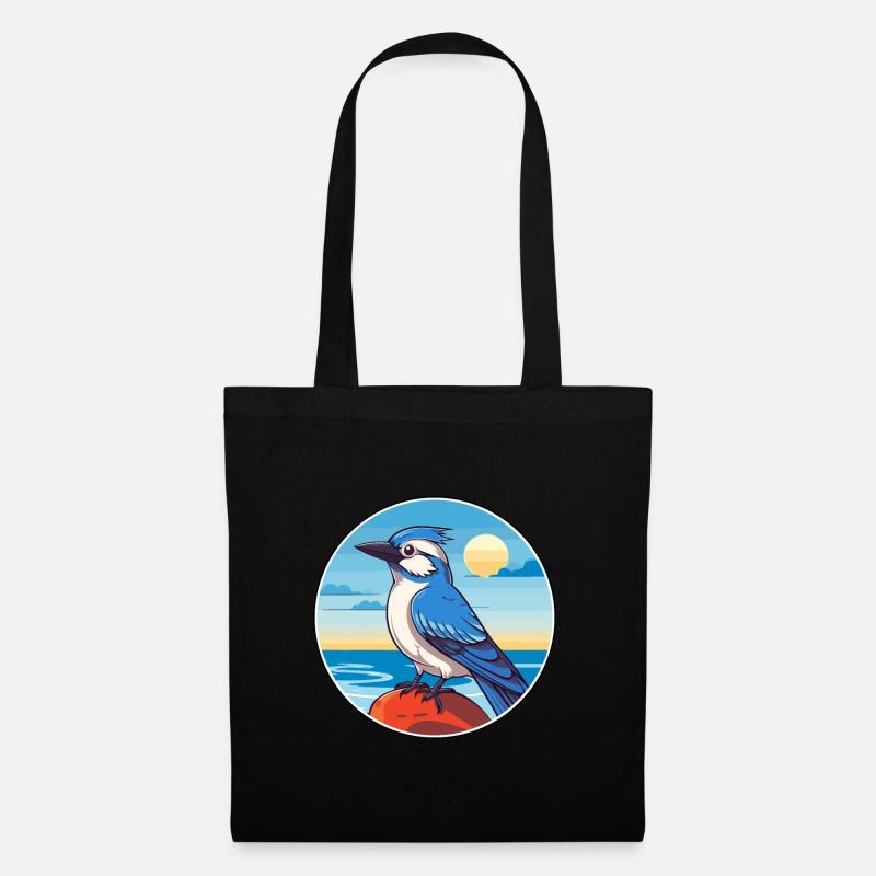 Blauer Eichelhäher Aquarell Cartoon Kawaii Clipart Tier - Stoffbeutel - Schwarz
