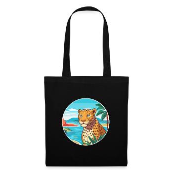 Jaguar aquarelle dessin animé Kawaii Clipart Animal - Sac en tissu - noir - Devant