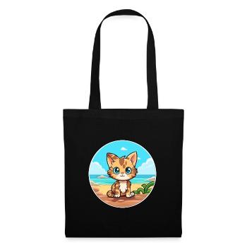 Chaton aquarelle dessin animé Kawaii Clipart Animal - Sac en tissu - noir - Devant
