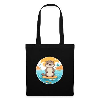 Otter Watercolor Cartoon Kawaii Clipart Animal - Tote Bag - black - Front