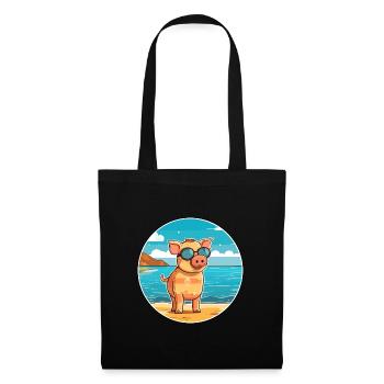 Pig Watercolor Cartoon Kawaii Clipart Animal - Tote Bag - black - Front