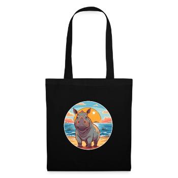 Rhino Watercolor Cartoon Kawaii Clipart Animal - Tote Bag - black - Front
