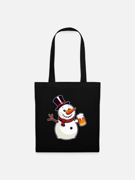 Schneemann mit Bier - Stoffbeutel - Schwarz