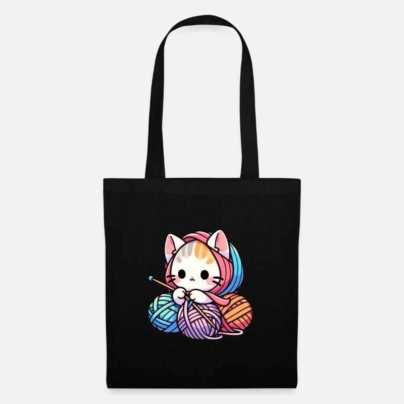 Katze stricken Schnurr-fect Strick Strampler Design - Stoffbeutel - Schwarz