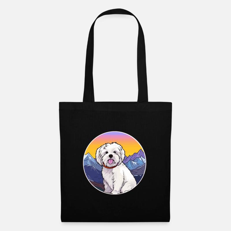 Coton de Tulear Hunderasse Cartoon Kawaii Watercolo - Stoffbeutel - Schwarz