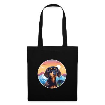Dackel Hund Rasse Cartoon Kawaii Aquarell - Stoffbeutel - Schwarz - Vorne