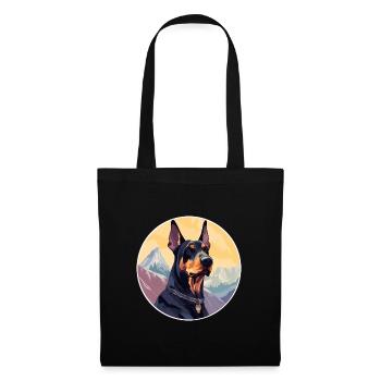 Doberman chien race dessin animé Kawaii aquarelle - Sac en tissu - noir - Devant
