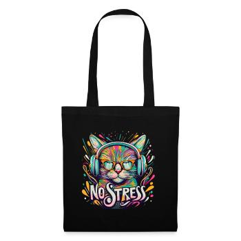Cat with headphones Funny saying NO STRESS - Tote Bag - black - Front