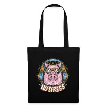 Pig with headphones Funny saying NO STRESS - Tote Bag - black - Front
