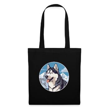 Husky chien race dessin animé Kawaii aquarelle - Sac en tissu - noir - Devant