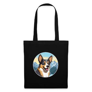 Lundehund chien race dessin animé Kawaii aquarelle - Sac en tissu - noir - Devant