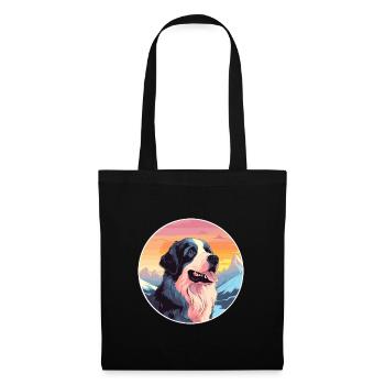 Landseer chien race dessin animé Kawaii aquarelle - Sac en tissu - noir - Devant