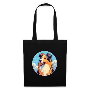Rough Collie chien race dessin animé Kawaii aquarelle - Sac en tissu - noir - Devant