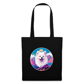 Amerikanische Eskimo-Hunderasse Karikatur Kawaii Watercolo - Stoffbeutel - Schwarz - Vorne