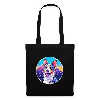 Blue Heeler chien race dessin animé Kawaii aquarelle - Sac en tissu - noir - Devant