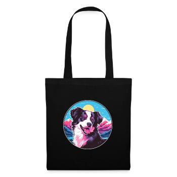 Border Collie Hunderasse Cartoon Kawaii Aquarell - Stoffbeutel - Schwarz - Vorne