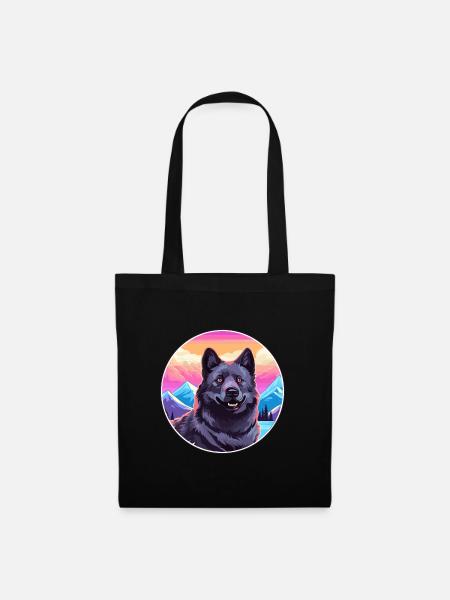 Schwarzer norwegischer Elchhund Hunderasse Cartoon Kawaii - Stoffbeutel - Schwarz