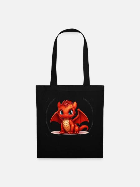 Kleiner roter Drache - Stoffbeutel - Schwarz