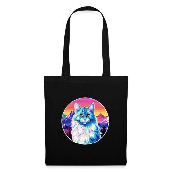 German Longhair Cat Colorful Cartoon Watercolor Il - Tote Bag - black - Front