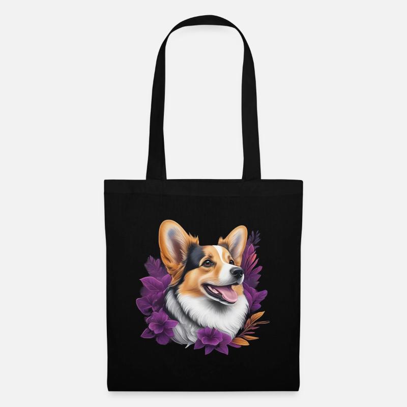 Corgi Kopf - Stoffbeutel - Schwarz