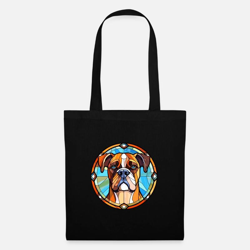 Boxer Hund Rasse Buntes Glas Buntes Aquarell - Stoffbeutel - Schwarz